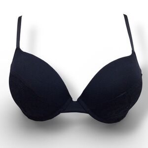 Vassarette Lace Front Padded Pushup Bra VTG 90s Underwire, Black, size 38C